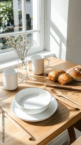Wallpaper Mural Minimalist brunch table design bright natural light food photography diagonal view clean aesthetic Torontodigital.ca