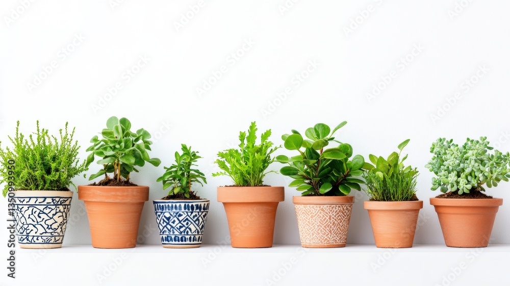 Various Potted Plants in Minimalistic Pots Displayed on White Background for Home Decor and Gardening Inspiration with Different Types of Greenery Various Potted Plants in Minimalistic Pots Displayed on White Background for Home Decor and Gardening Inspiration with Different Types of Greenery