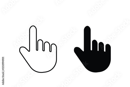 Hand and finger pointer icon, arrow pointer cursor, hand cursor click vector icon set illustration isolated on white background.
