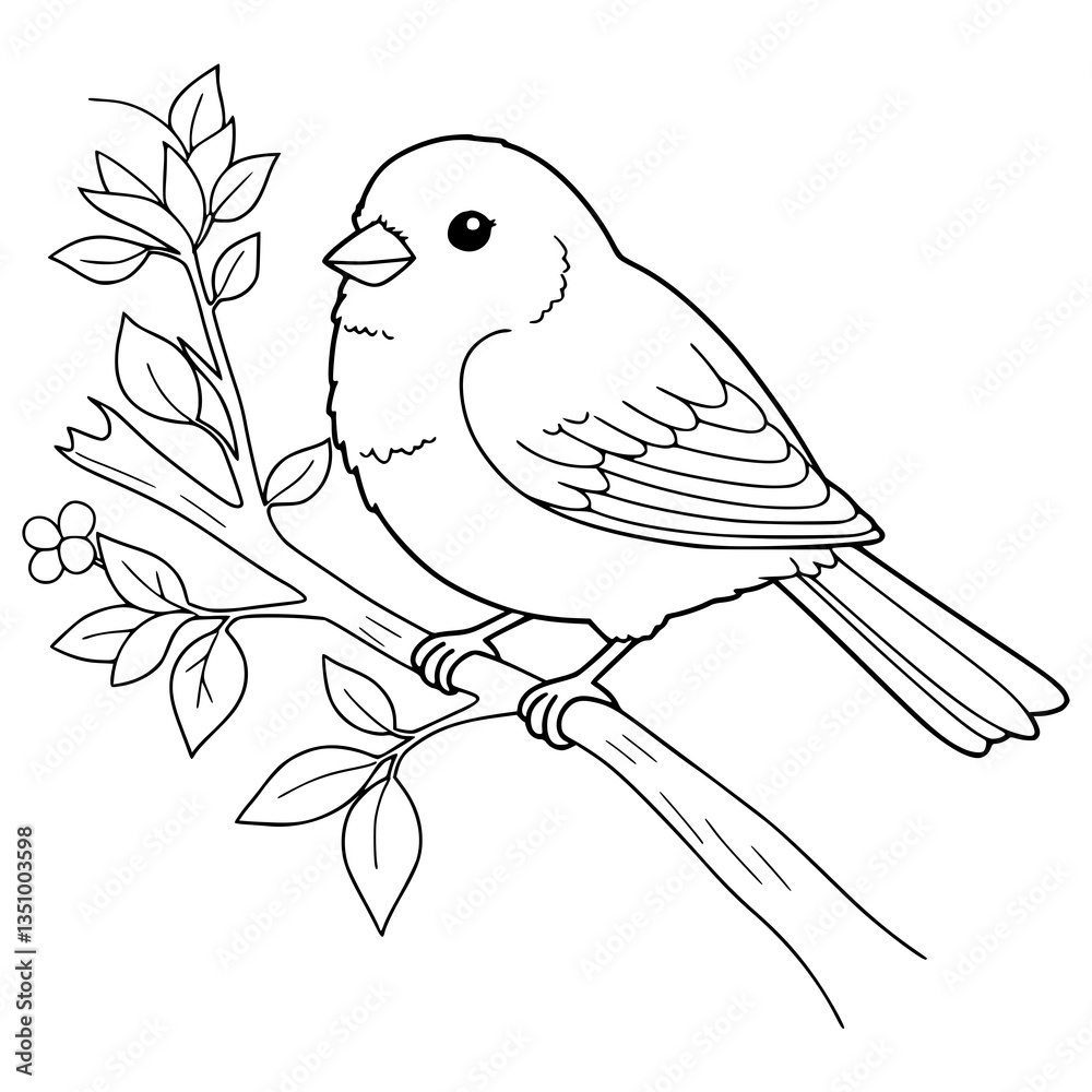 Fototapeta premium Canary bird, Drawing, illlustration, kawaii, coloring book