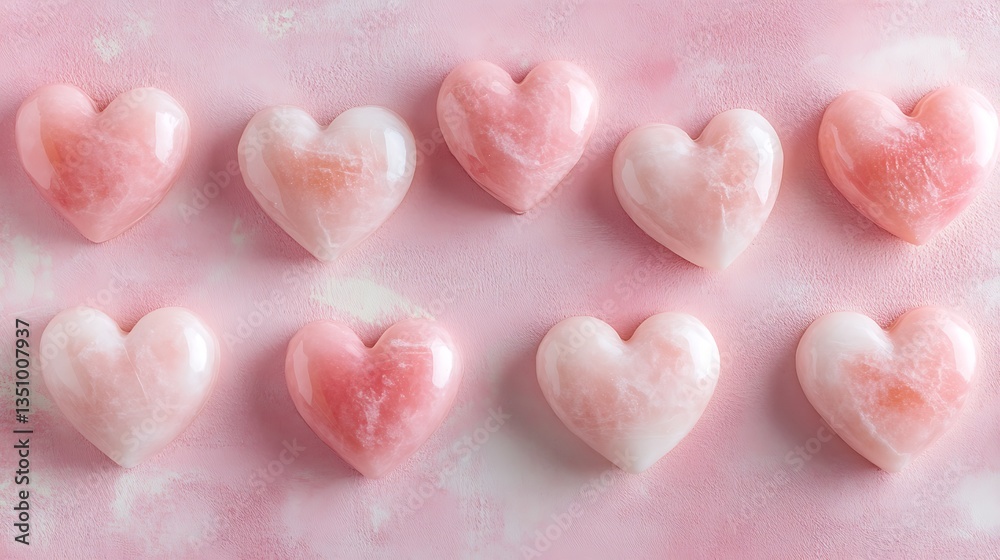 Fototapeta premium Pink heart stones with flat lay.