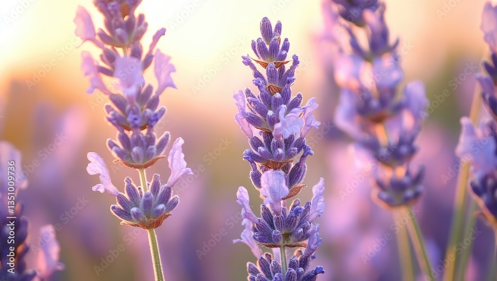 Naklejka premium Lavender field at sunset. Soft focus