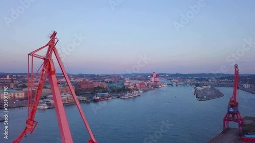 Gothenburg city, Sweden Aerial shot at Sunset