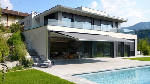 Modern house with pool and outdoor living space