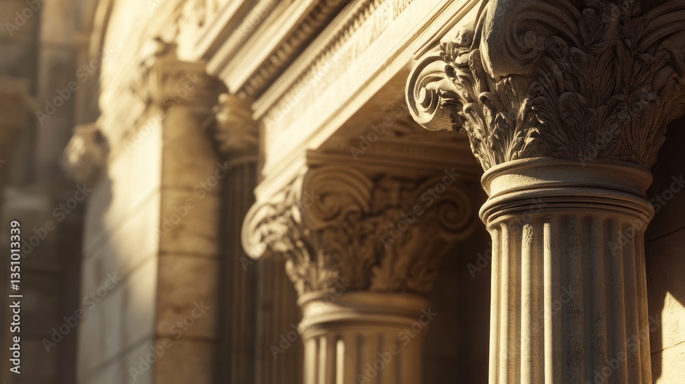 Ancient stone pillars, sunlight, classical architecture, ornate detail Ancient stone pillars, sunlight, classical architecture, ornate detail