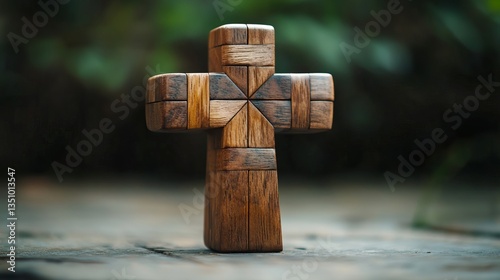 Fototapeta Naklejka Na Ścianę i Meble -  3D wooden cross model, geometric shape in realistic material