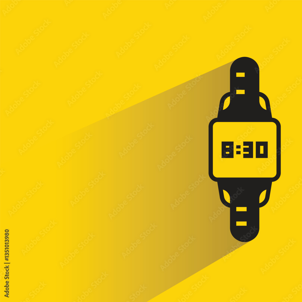 Fototapeta premium smart hand watch icon with shadow on yellow background