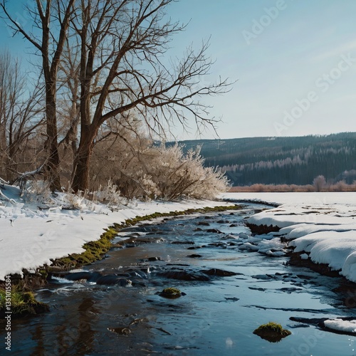 Spring illustration with a small river.