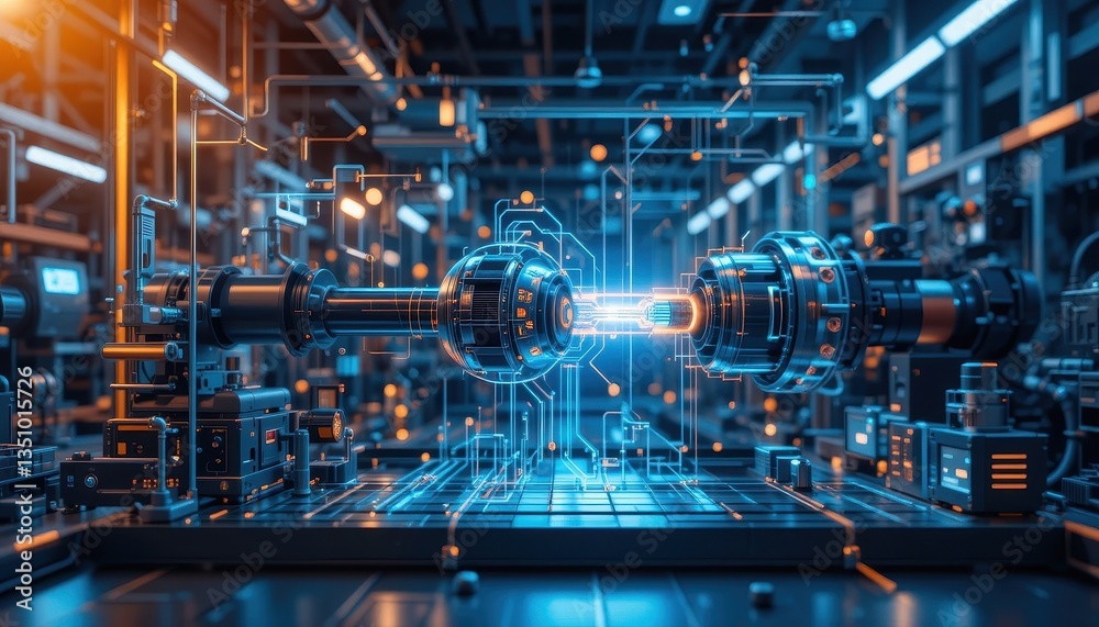 Fototapeta premium Advanced Technology Futuristic Factory Machinery Industrial Automation System