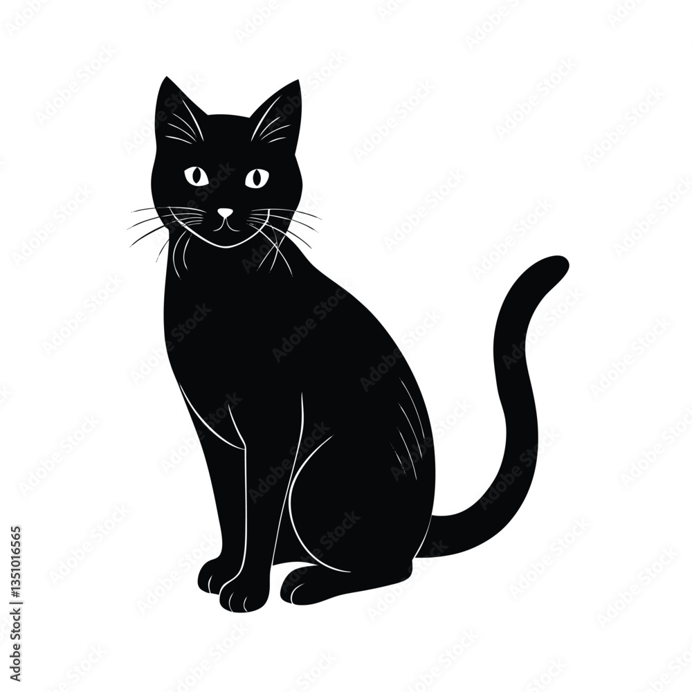 Fototapeta premium Black Cat Vector Illustration – Silhouette, Cute, Minimalist, Halloween Icon