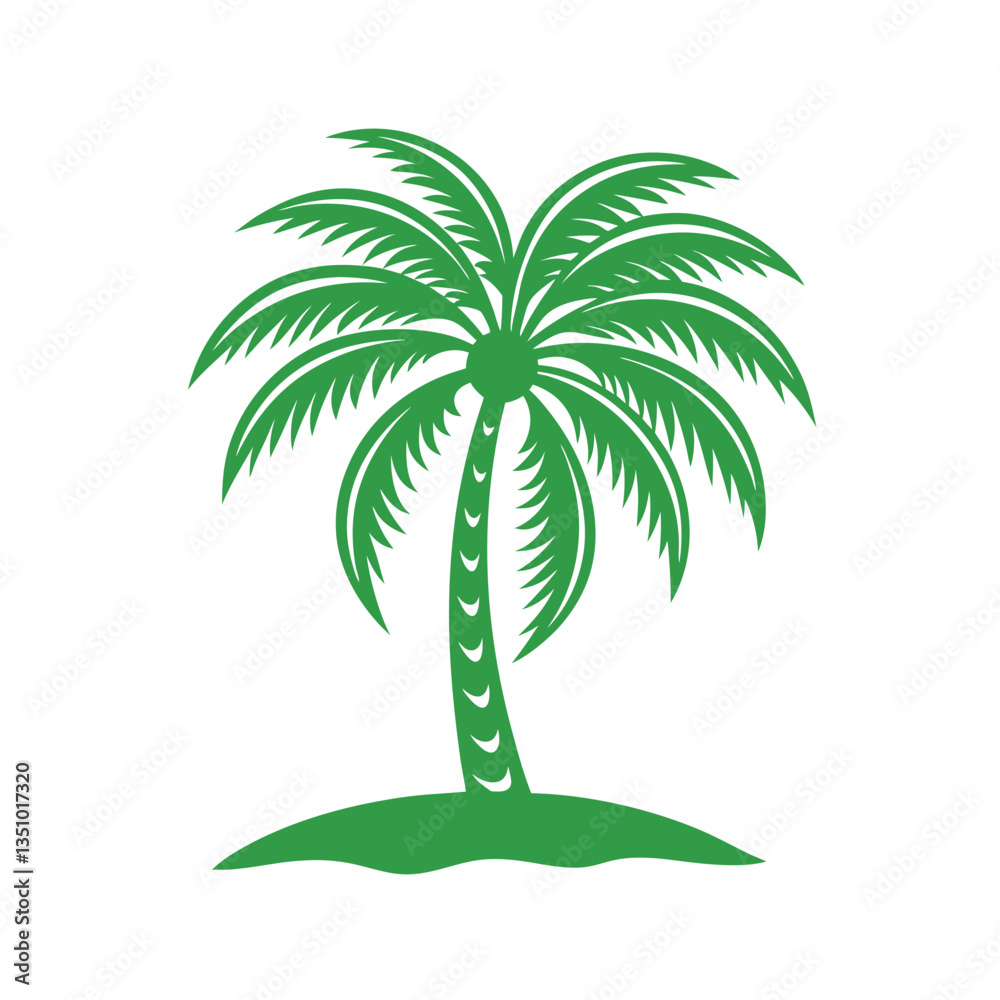 Obraz premium ropical green Palm Tree Silhouette – Detailed Vector, Sunset Gradient, Island Scene, Minimal Design