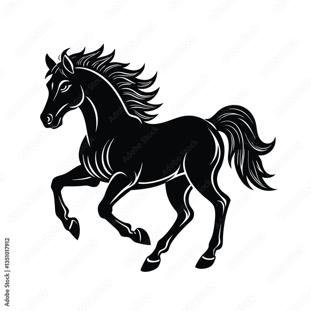 Obraz premium Horse Vector Illustration – Elegant Stallion Design, Animal Art, Clipart