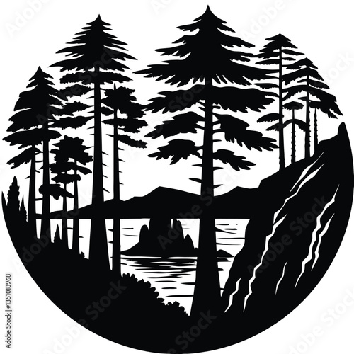 silhouettes of coastal redwoods towering over fogg