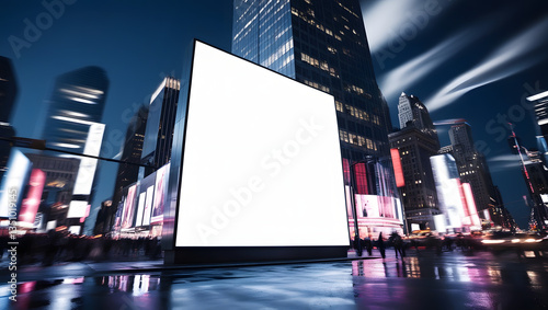 Realistic Blank white vertical digital billboard poster urban city advertisement.