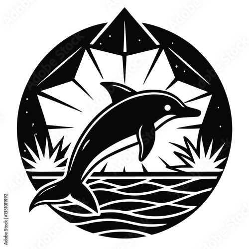 silhouette of a playful dolphin leaping out