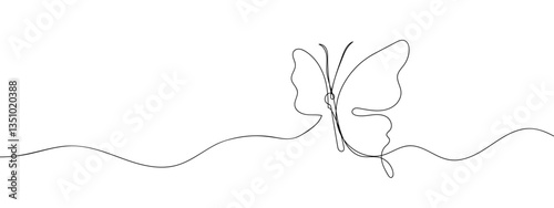Single line, continuous, butterfly line art vector business illustration with transparent background editable stroke.