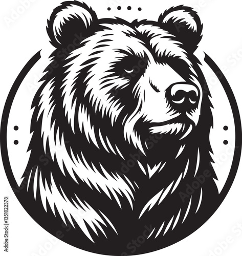Roaring growling grizzly bear head, tattoo. Powerful white background