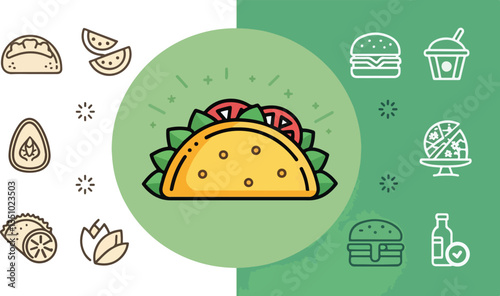Set of Taco Illustration vector design, Taco Logo and icon design, Taco vector design