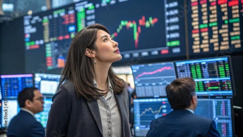 female trader monitor stock market