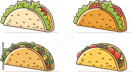 Set of Taco Illustration vector design, Taco Logo and icon design, Taco vector design