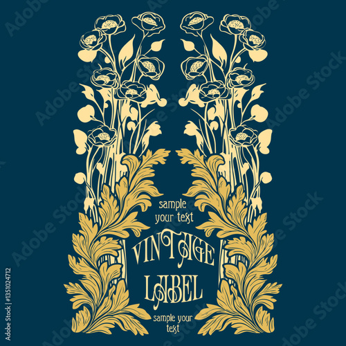 vector vintage items: label art nouveau, frame, wedding invitation
