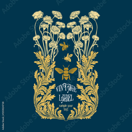 vector vintage items: label art nouveau, frame, wedding invitation
