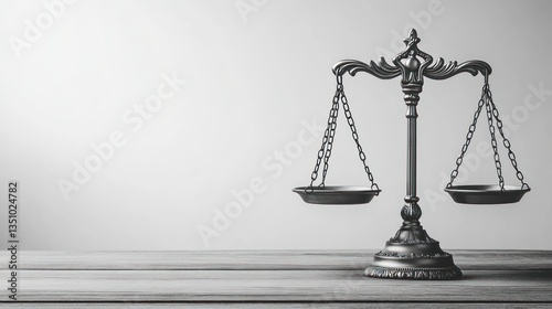 Justice Scales on Wooden Tabletop
