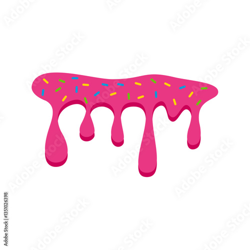 pink sweet melting icing with colorful sprinkles and pink donut vector illustration
