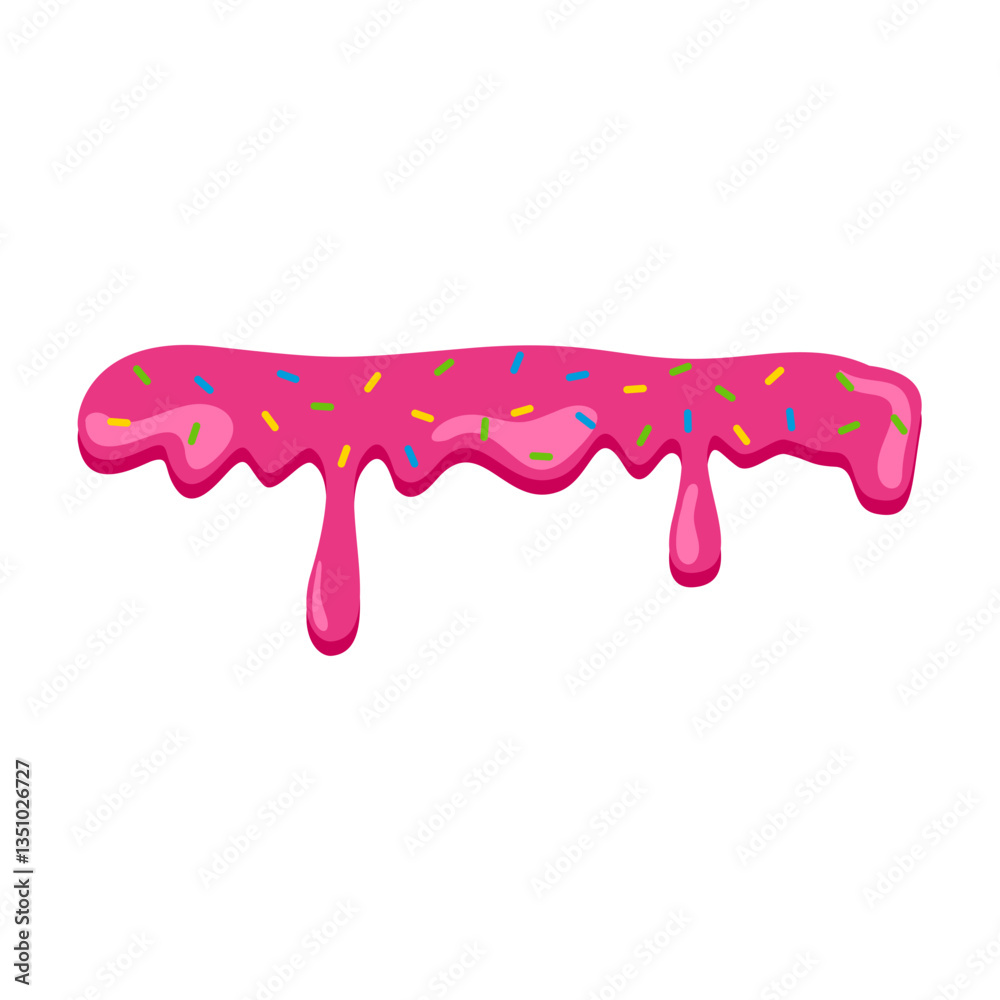 Naklejka premium pink sweet melting icing with colorful sprinkles and pink donut vector illustration