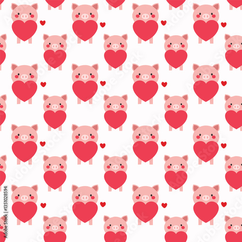 A pattern with cute little pigs and hearts