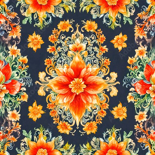 Seamless pattern. Beautiful ancient Thai fabric patterns with floral patterns for textile industry design.
