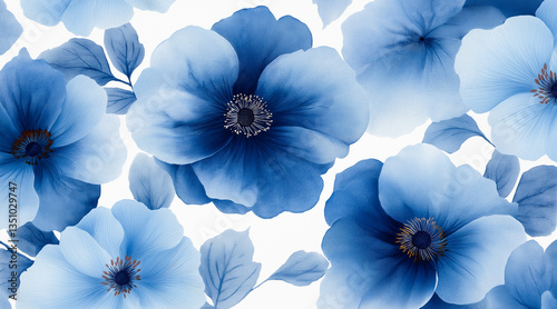 Spring Design with Blue Flowers on a White Background