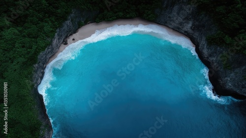 Hidden cove beach, turquoise water, dramatic cliffs photo