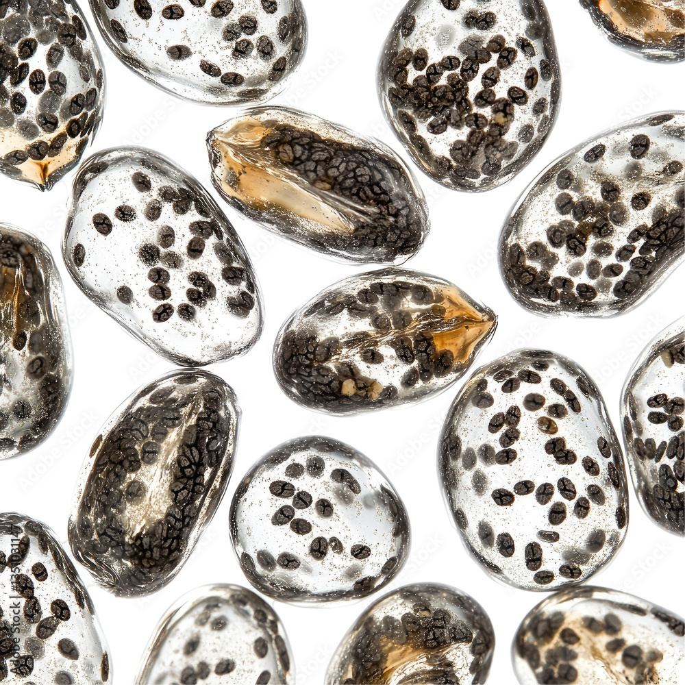 Close-Up of Soaked Chia Seeds in a Transparent Bowl: A Nutritious and Gel-Like Texture Close-Up of Soaked Chia Seeds in a Transparent Bowl: A Nutritious and Gel-Like Texture