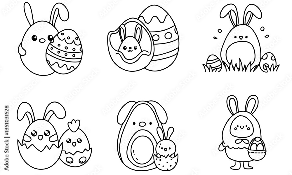 easter Avocado Bunny with Egg Pit,Cute Easter themed illustrations featuring rabbits, eggs, and chick easter Avocado Bunny with Egg Pit,Cute Easter themed illustrations featuring rabbits, eggs, and chick
