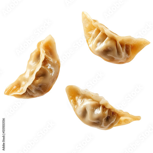 Falling Chinese Gyoza dumplings Isolated on a transparent background