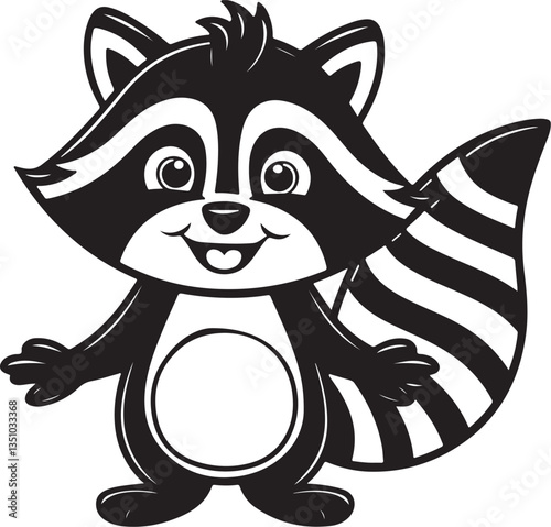 A black silhouette of a raccoon
