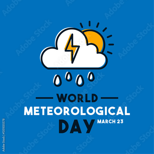 World Meteorological Day. March 23. Blue background. Flat design vector. Meteorological icon. Banner, card, background.