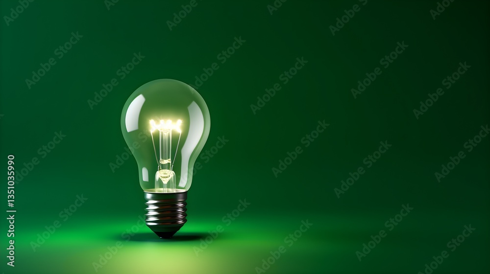Glowing Light Bulb on Green Background Ideas Innovation Energy Concept Glowing Light Bulb on Green Background Ideas Innovation Energy Concept