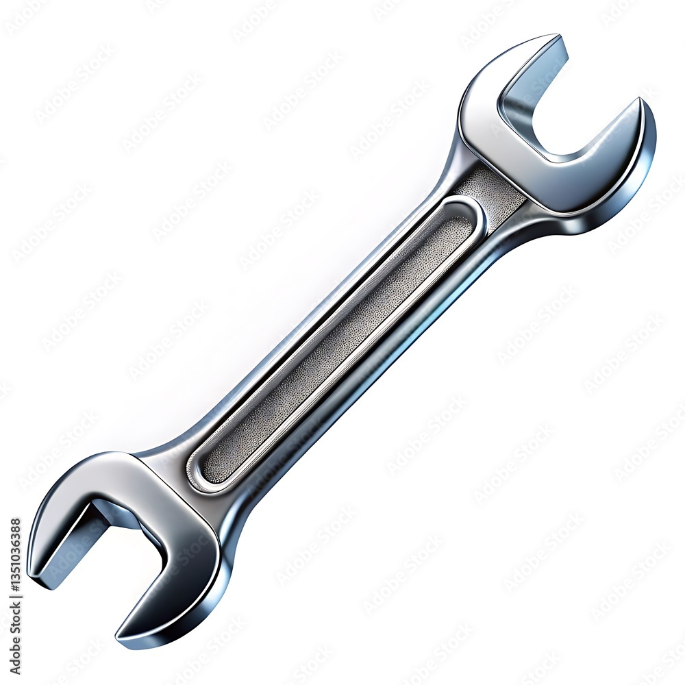 A realistic metallic double-ended open wrench with a sleek silver finish, essential hand tool for repair and maintenance A realistic metallic double-ended open wrench with a sleek silver finish, essential hand tool for repair and maintenance