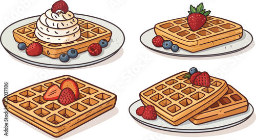 Waffle Illustration vector design, Waffle Logo and icon design, Set of Waffle vector design