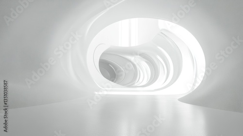 Abstract white futuristic tunnel interior.  Possible use Architectural design photo