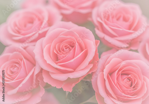light pink roses in soft color and blur style for background. sweet color roses flowers in pastel tone with blurred style for background pattern texture. sweet color flower petals in soft color