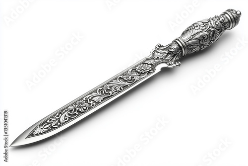 An elegant letter opener captured in close-up, emphasizing intricate patterns.