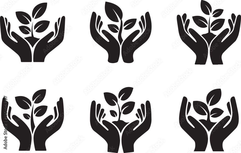 Fototapeta premium Hands Holding Plants Vector Graphic Illustration