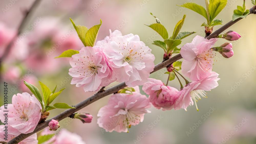 Soft pink cherry blossom branch in full bloom with natural light Soft pink cherry blossom branch in full bloom with natural light