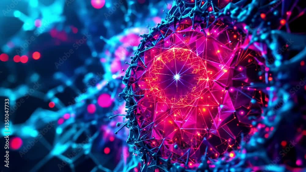  Ever-evolving neon fractals morph into complex geometric structures showcasing futuristic high-tech abstract formations Abstract slow animated color gradients background