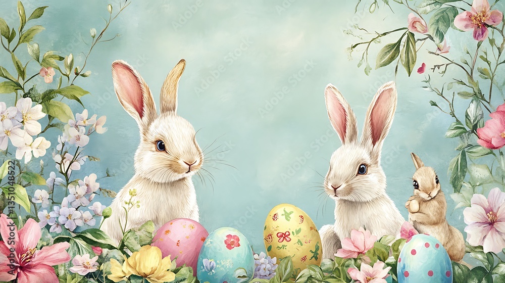 Fototapeta premium Easter Bunnies Eggs in Spring.