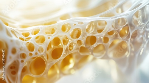 Closeup of porous, airy structure, white with golden-yellow depths. Great for abstract science concepts, texture, or creative presentations.