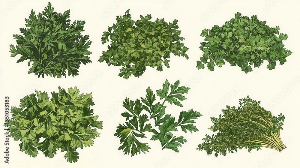 Obraz premium Fresh Green Herbs Collection Parsley and Other Culinary Greens
